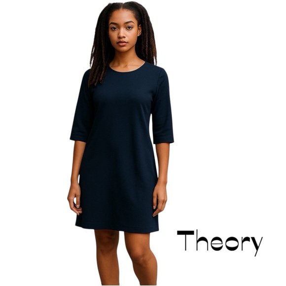 Theory Navy Blue Academia Minimalist Career Neutral Dress NWOT Size 12 - Picture 1 of 13